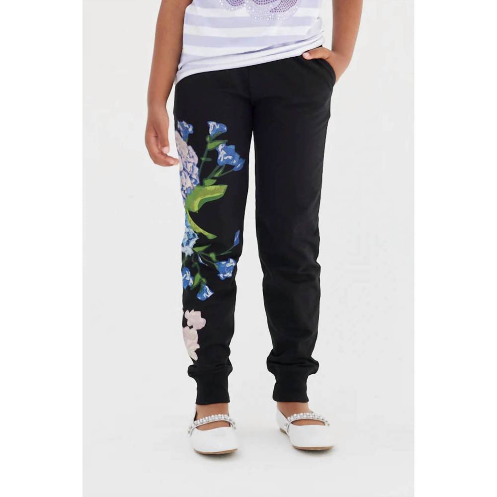 NEW SASHA+Z hydrangea printed joggers in black